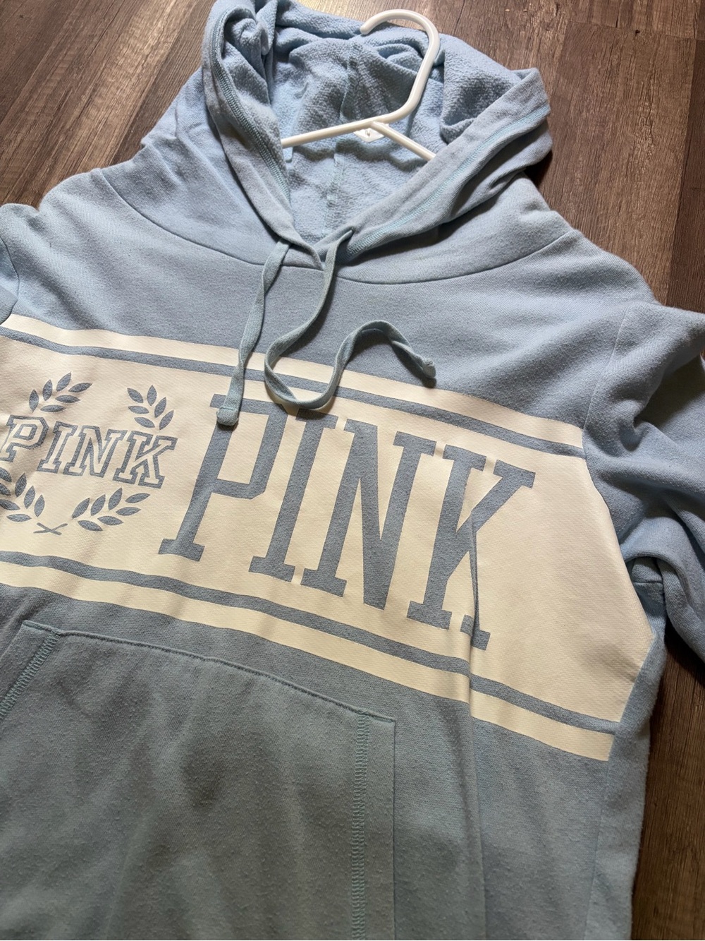 Victoria's Secret PINK Light Blue & White Hooded Pullover